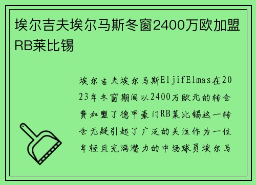 埃尔吉夫埃尔马斯冬窗2400万欧加盟RB莱比锡